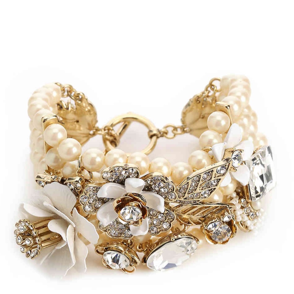 NEW Miriam Haskell Flower Faux Pearl Bracelet - Picture 5 of 6